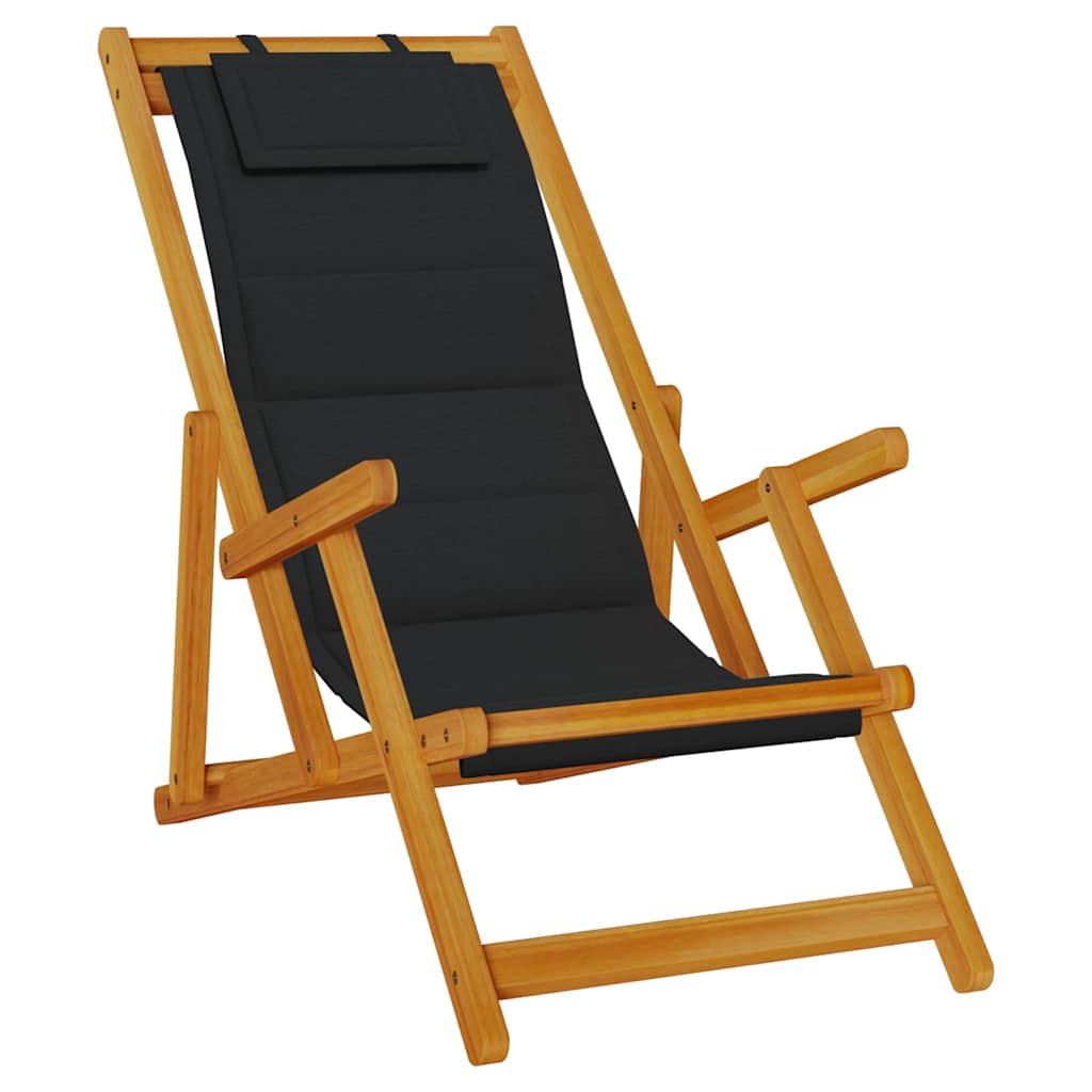 Thumbnail - vidaXL Strandstuhl mit Armlehnen Klappbar Schwarz Akazie Textilene