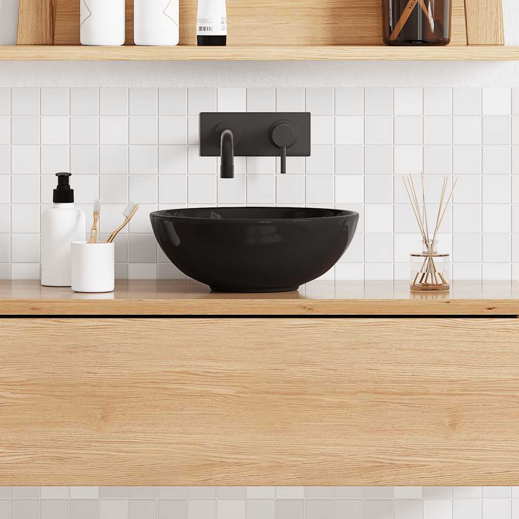 vidaXL Lavoar negru lucios Ø28x10 cm ceramică
