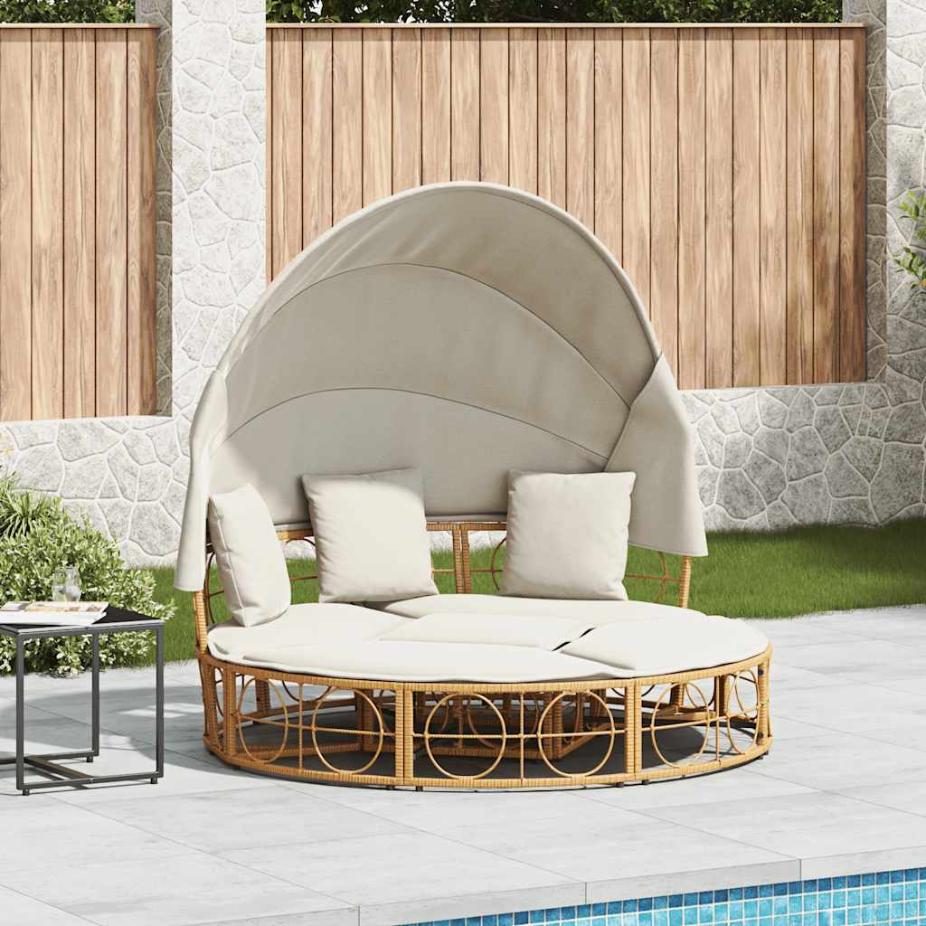 vidaXL Outdoor-Loungebett mit Dach und Kissen Poly Rattan