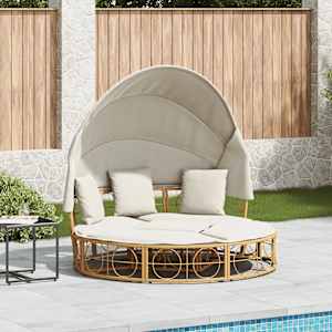 Zunanja lounge postelja z baldahinom in blazinami Poly Rattan