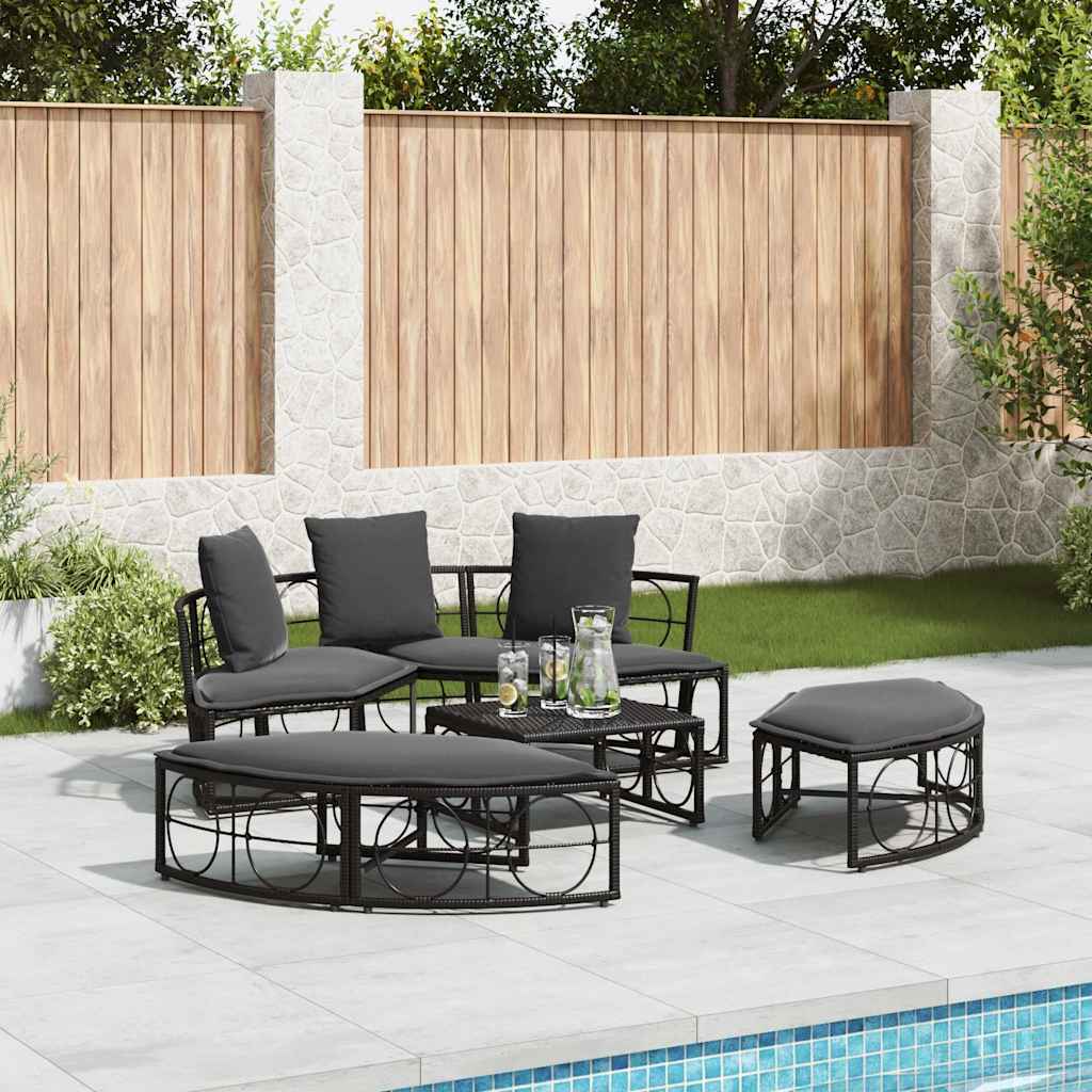 vidaXL Pat de lounge pentru exterior fără baldachin Poly Rattan negru