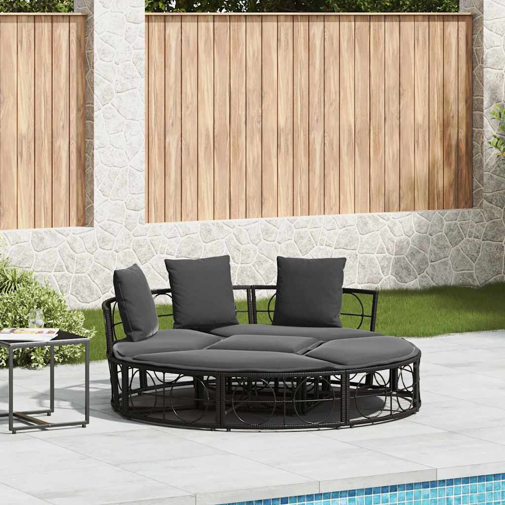 vidaXL Pat de lounge pentru exterior fără baldachin Poly Rattan negru