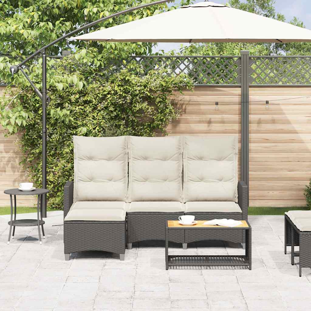 Thumbnail - vidaXL Gartensofa mit Liegefunktion Kissen L-Form Schwarz Poly Rattan