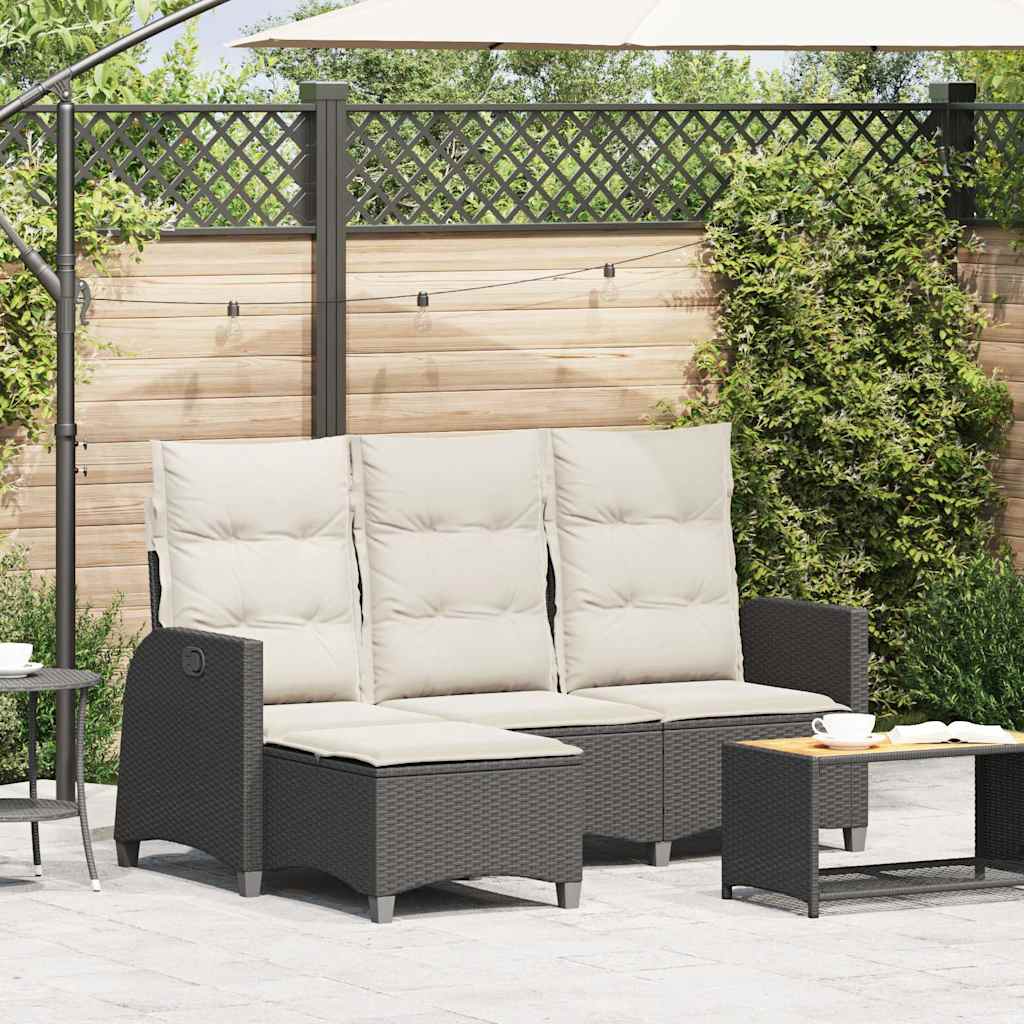 vidaXL Gartensofa mit Liegefunktion Kissen L-Form Schwarz Poly Rattan