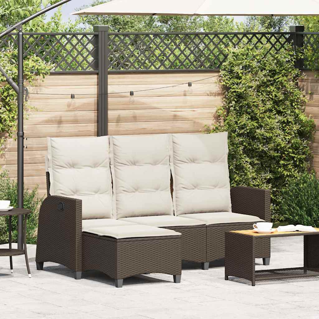 vidaXL Gartensofa mit Liegefunktion Kissen L-Form Braun Poly Rattan