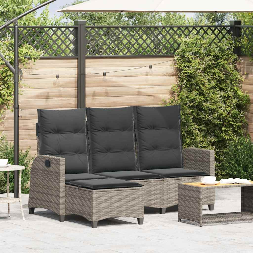 vidaXL Gartensofa mit Liegefunktion Kissen L-Form Grau Poly Rattan