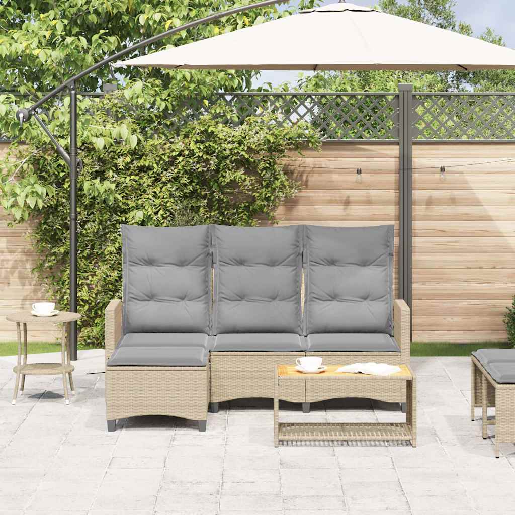 Thumbnail - vidaXL Gartensofa mit Liegefunktion Kissen L-Form Beige Poly Rattan