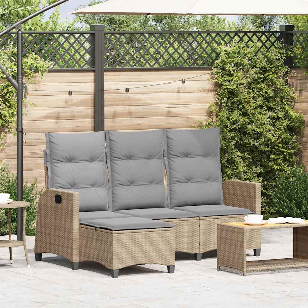 vidaXL Gartensofa mit Liegefunktion Kissen L-Form Beige Poly Rattan