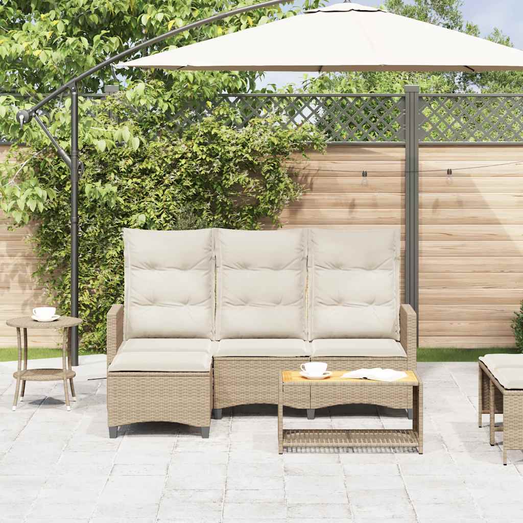 vidaXL Verstelbare tuinbank met kussens L-vormig beige poly rattan afbeelding