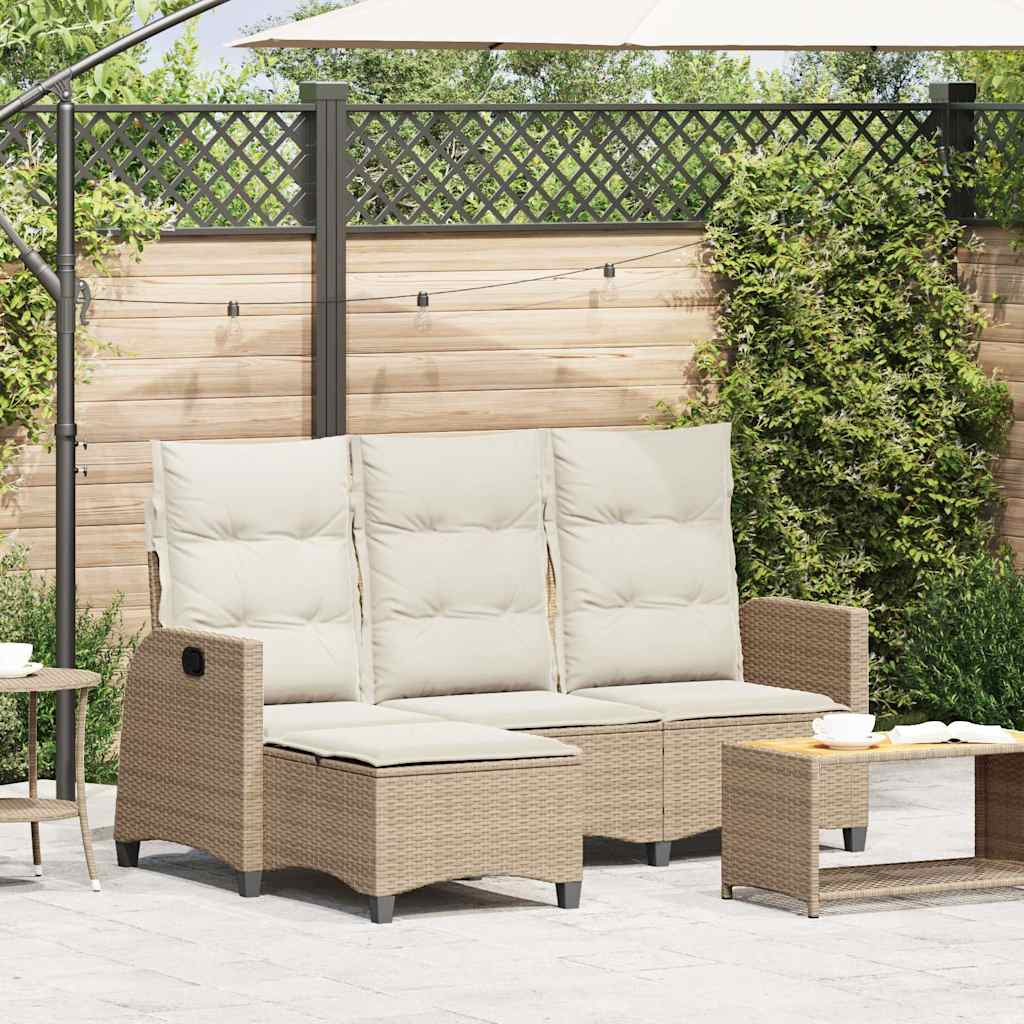 vidaXL Gartensofa mit Liegefunktion Kissen L-Form Beige Poly Rattan