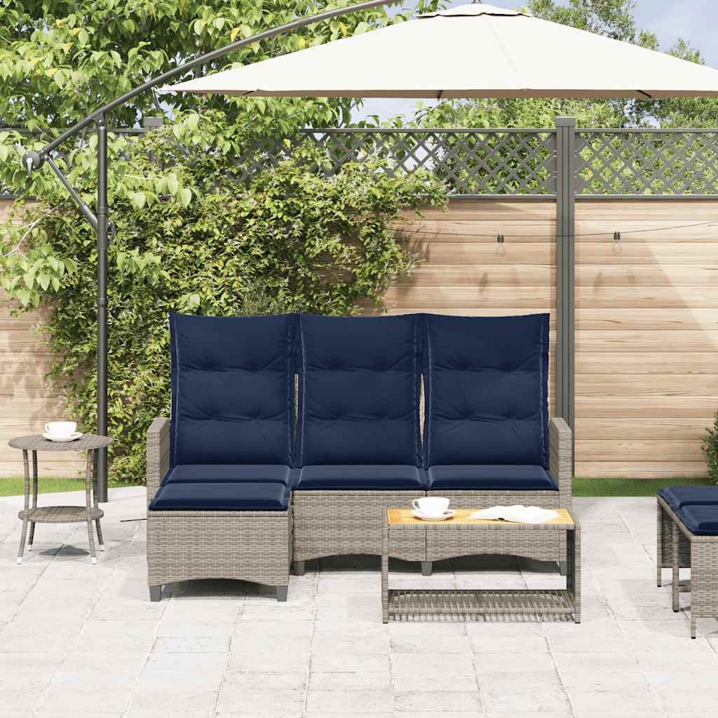 vidaXL L-alakú szürke polyrattan fekvő kerti kanapé párnákkal