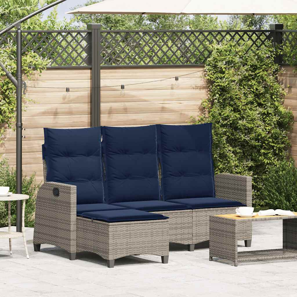 vidaXL Gartensofa mit Liegefunktion Kissen L-Form Grau Poly Rattan