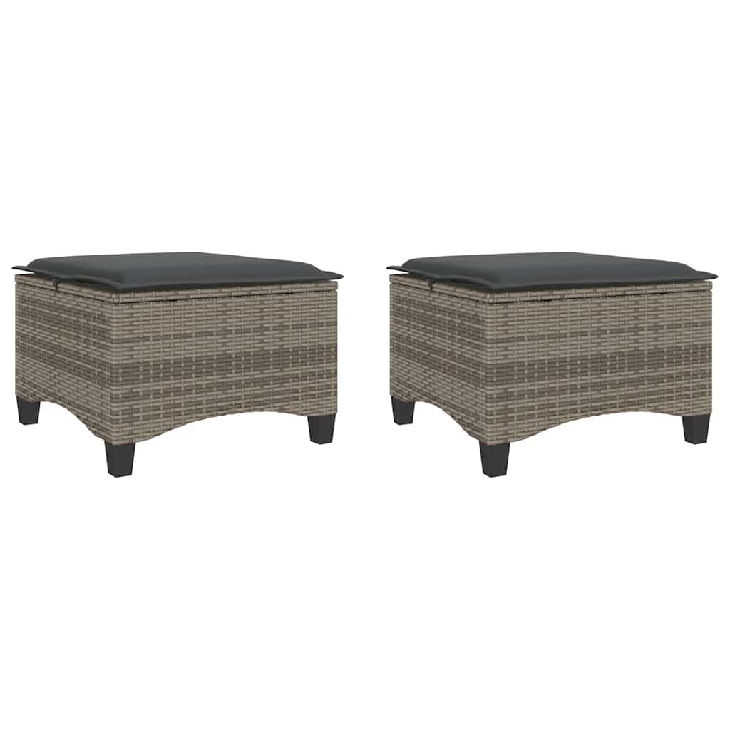 Thumbnail - vidaXL Gartenhocker mit Kissen 2 Stk. Grau 55x55x36 cm Poly Rattan