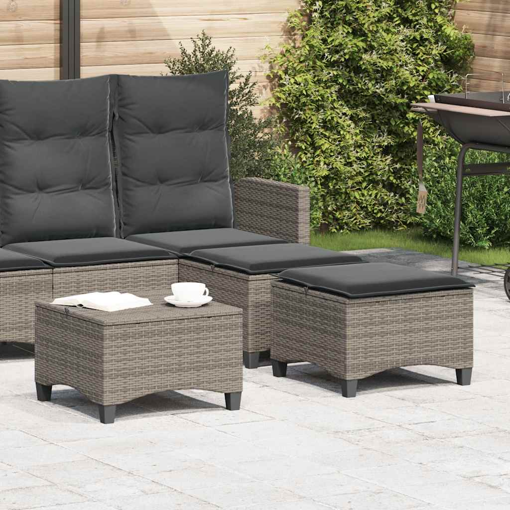 vidaXL Gartenhocker mit Kissen 2 Stk. Grau 55x55x36 cm Poly Rattan