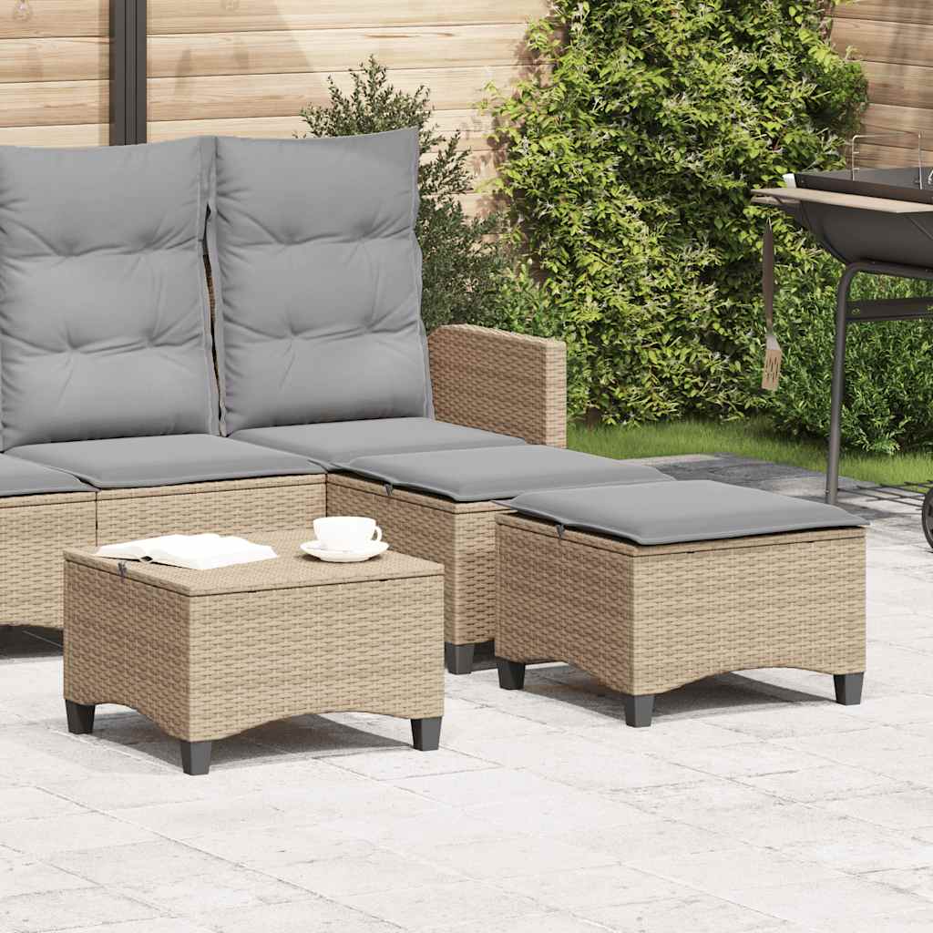 vidaXL Gartenhocker mit Kissen 2 Stk. Beige 55x55x36 cm Poly Rattan