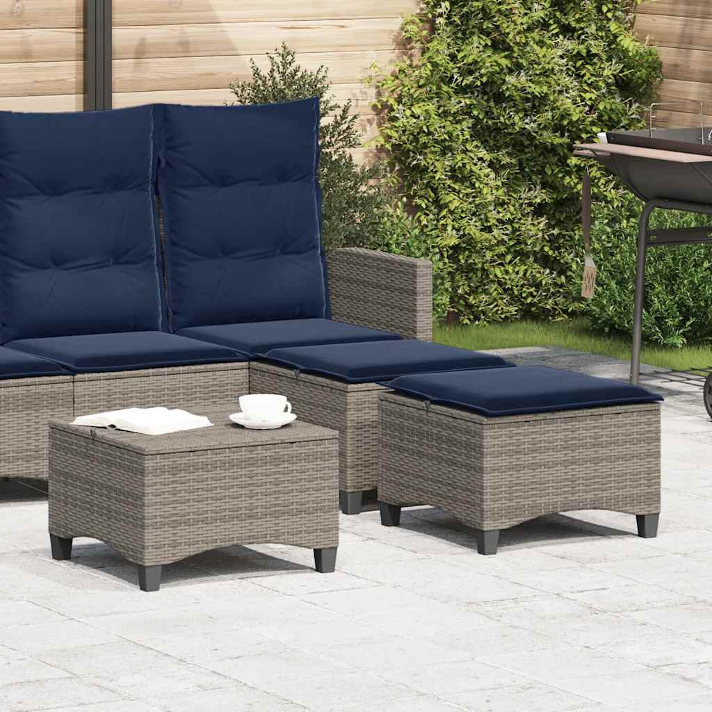 vidaXL Gartenhocker mit Kissen 2 Stk. Grau 55x55x36 cm Poly Rattan