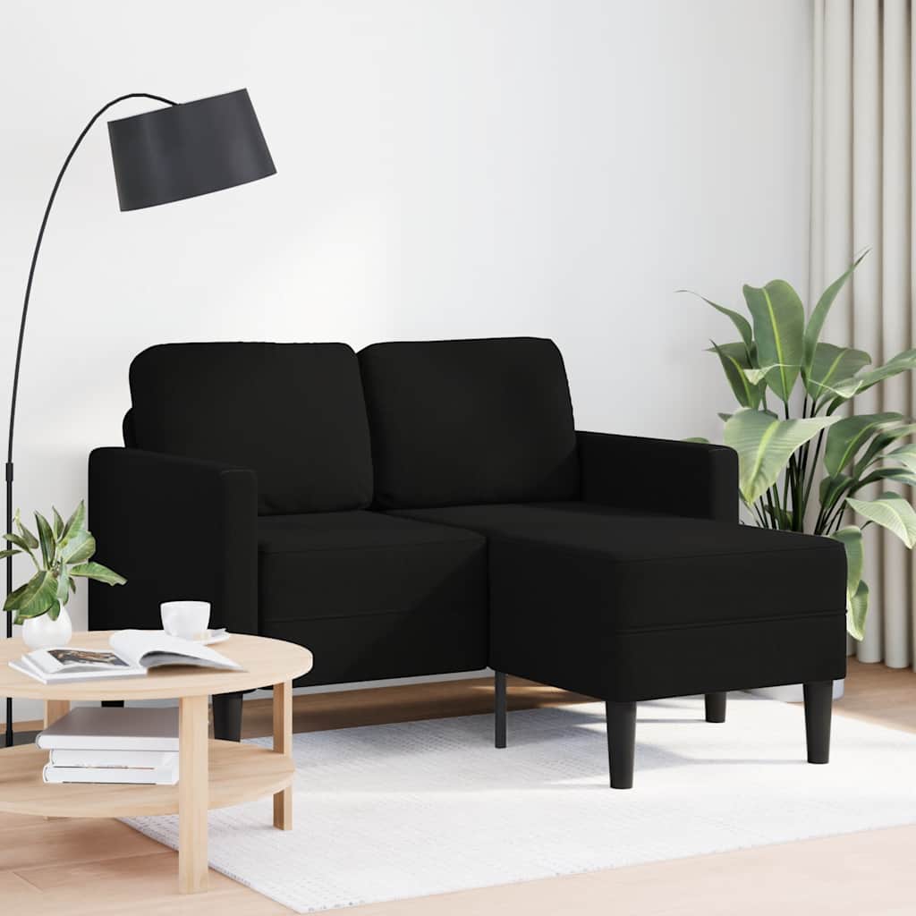 vidaXL fekete anyagból 2 üléses kanapé L-alakú kanapéval 125 cm