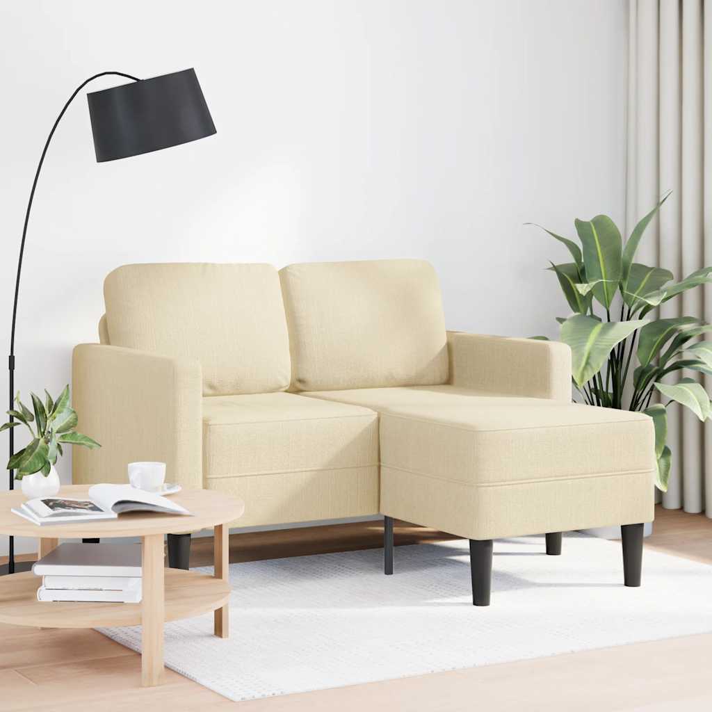 vidaXL 2-zitsbank met ligstoel L-vormig crèmekleurig stof 125 cm