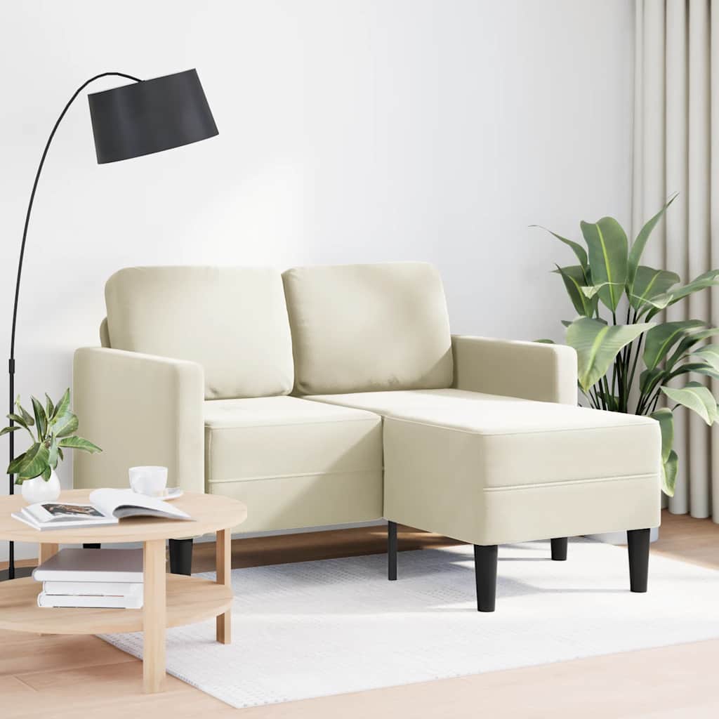 vidaXL 2-zitsbank met chaise L-vorm crèmekleurig 125 cm fluweel