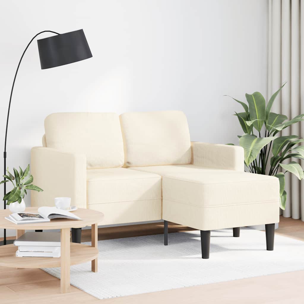 vidaXL 2-zitsbank met ligstoel L-vormig crèmekleurig 125 cm linnen