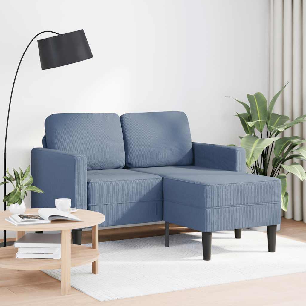 vidaXL 2-zitsbank met ligstoel L-vormig 125 cm linnen blauw