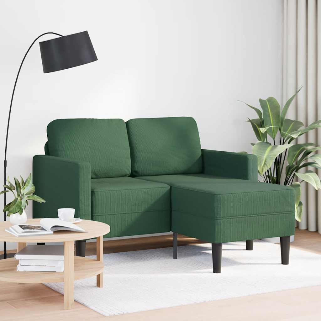 vidaXL 2-personers sofa med chaiselong L-formet 125 cm linned mørkegrøn