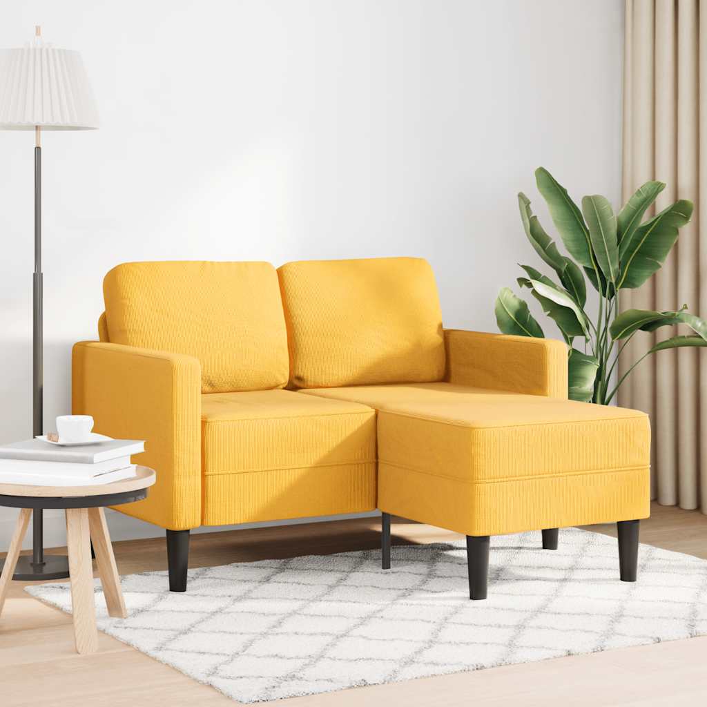 vidaXL 2-zitsbank met ligstoel L-vormig lichtgeel 125 cm linnen