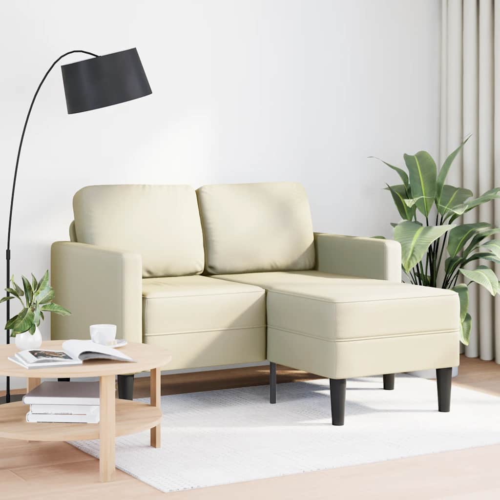 vidaXL 2-zitsbank met ligstoel L-vormig crèmekleurig 125 cm kunstleer afbeelding