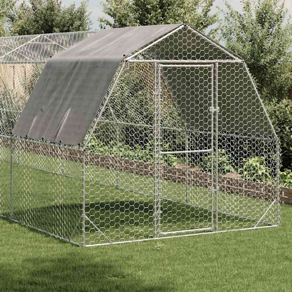vidaXL Kippenren met dak 2,5x10x2,25 m gegalvaniseerd staal afbeelding