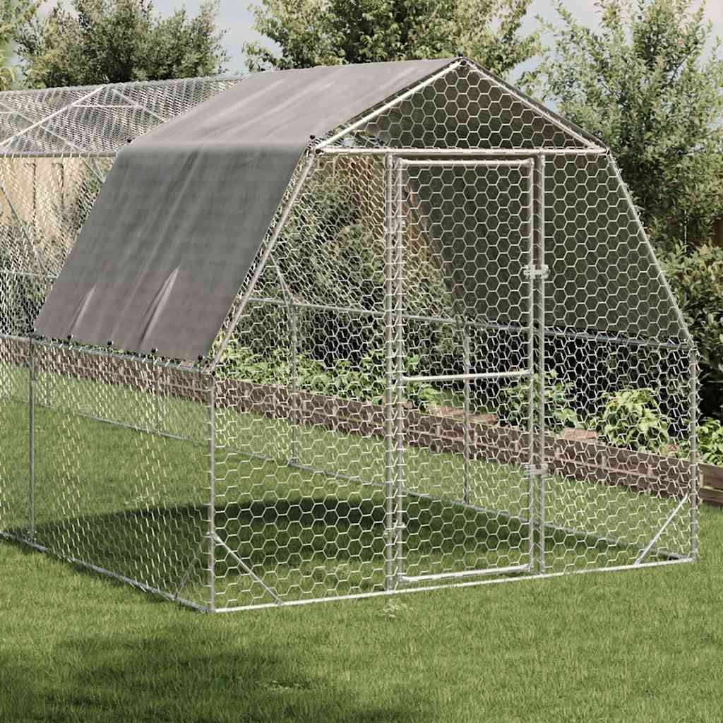 vidaXL Pui de găină cu acoperiș 2,5x12x2,25 m oțel galvanizat