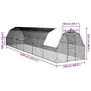 Výběh pro slepice se střechou 2,5x12x2,25 m pozinkovaná ocel - obrázek 8