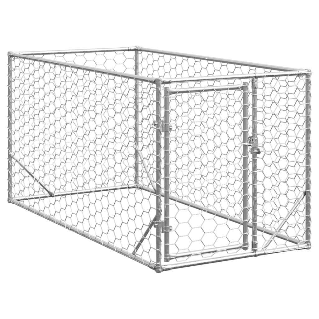 vidaXL Canisa de exterior pentru caini cu usa 2x1x1 m otel galvanizat