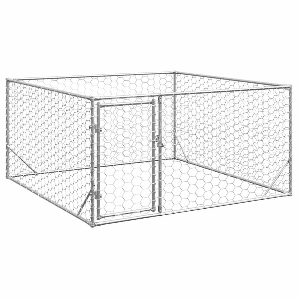 vidaXL Canisa de exterior pentru caini cu usa 2x2x1 m otel galvanizat