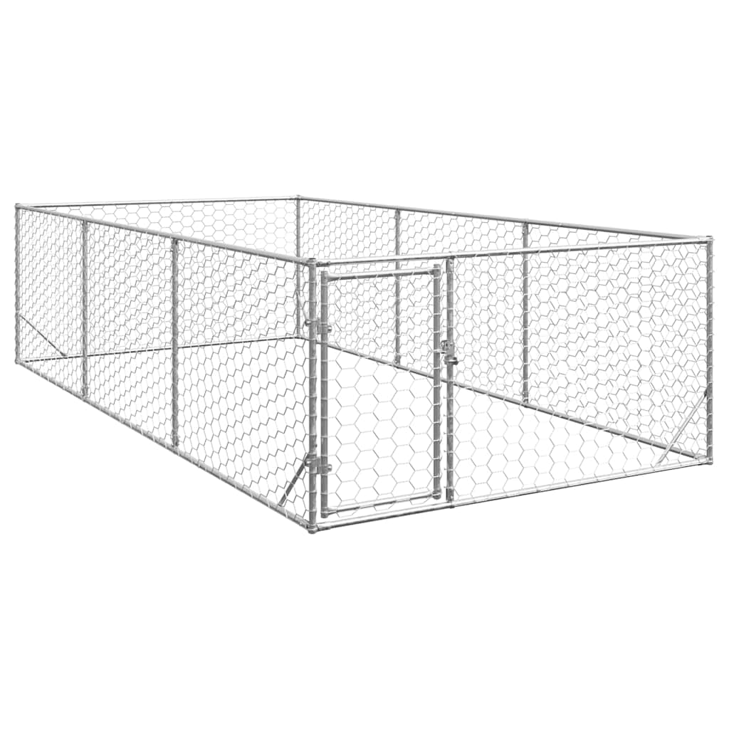 vidaXL Canisa de exterior pentru caini cu usa 2x4x1 m otel galvanizat