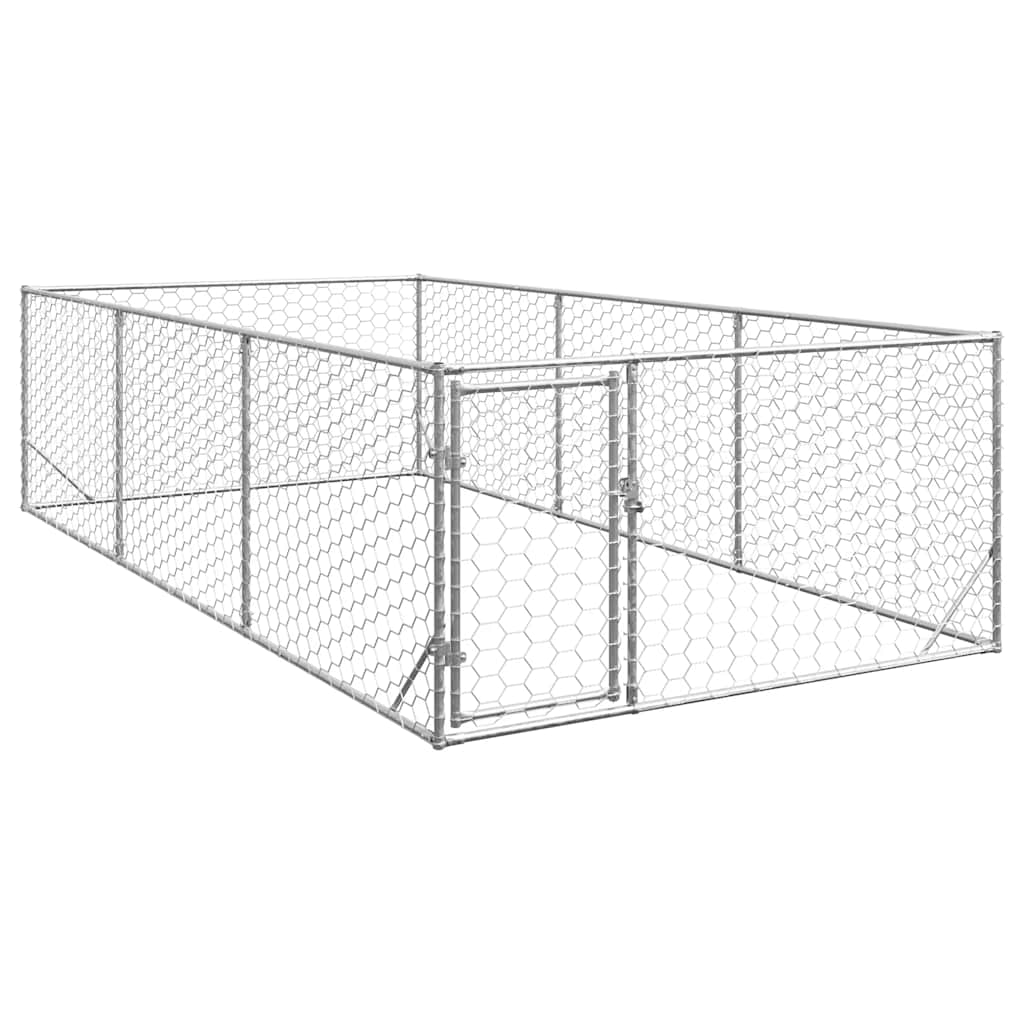 vidaXL Canisa de exterior pentru caini cu usa 2x4x1 m otel galvanizat