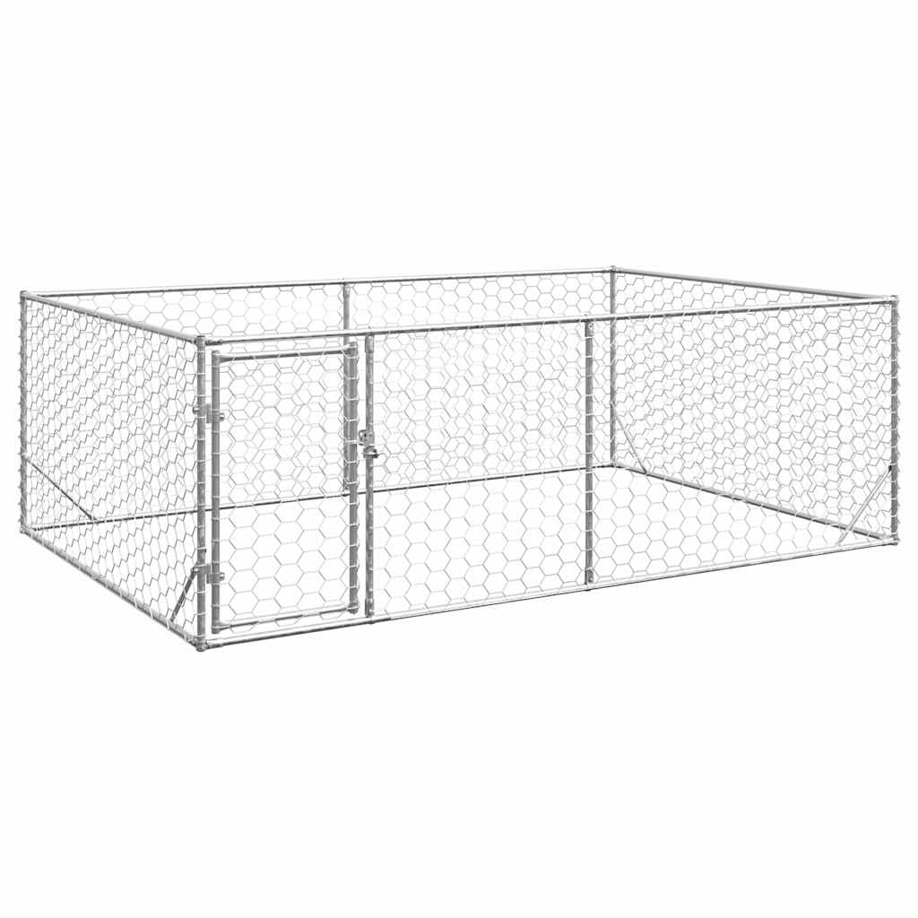 vidaXL Canisa de exterior pentru caini cu usa 3x2x1 m otel galvanizat