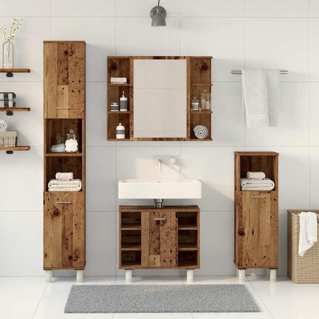vidaXL 4-delige Badkamermeubelset bewerkt hout oud houtkleurig afbeelding