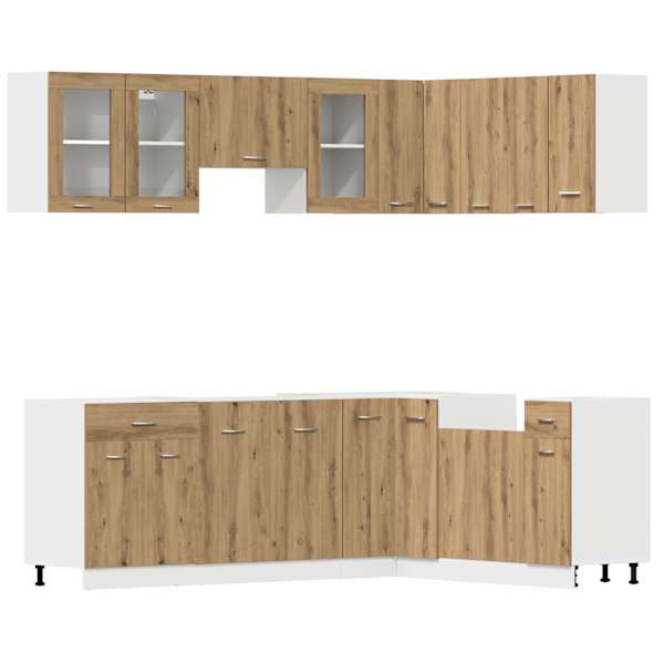 vidaXL 11-osaline k&ouml;&ouml;gikappide komplekt "Lyon", k&auml;sit&ouml;&ouml;na valminud tamm, t&ouml;&ouml;deldud puit