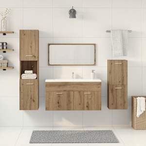 vidaXL Juego de muebles ba&ntilde;o 4 piezas madera ingenier&iacute;a roble artisan