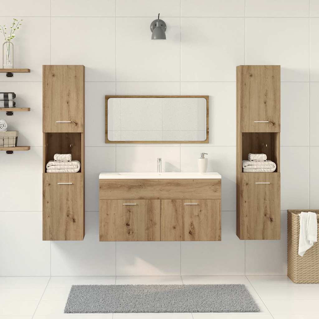 vidaXL 4-delige Badkamermeubelset bewerkt hout artisanaal eikenkleur