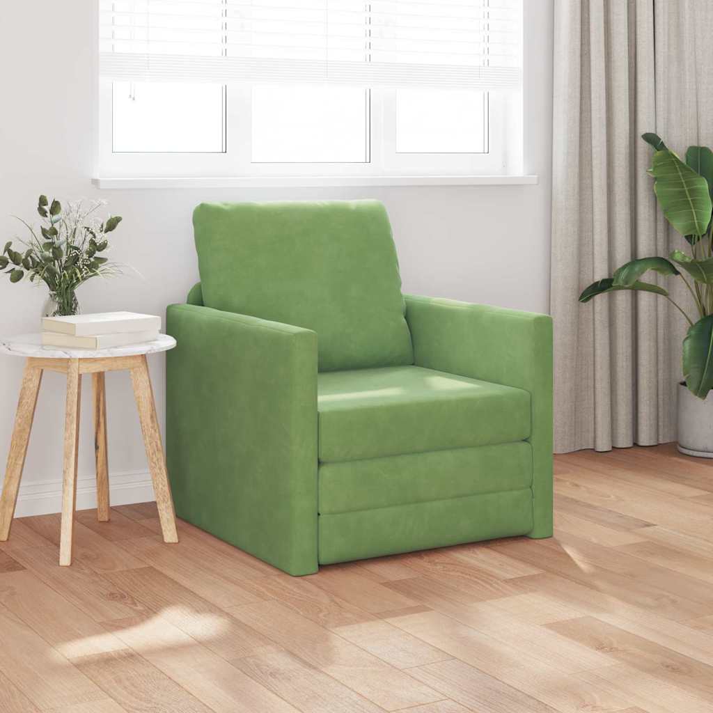 Põrandadiivanvoodi 2-in-1 Hele roheline 74x77x81 cm Samet