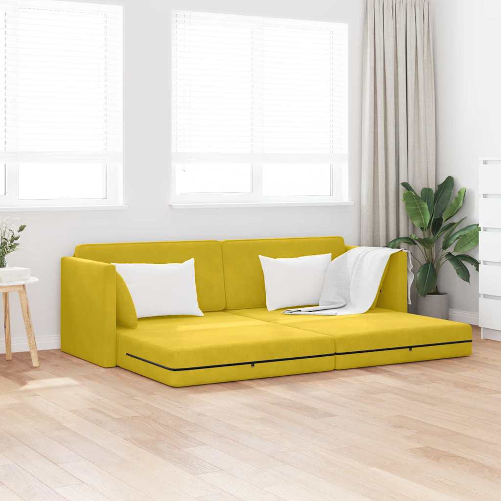 Põrandadiivanvoodi 2-in-1 Kollane 213x144x60 cm Velvet