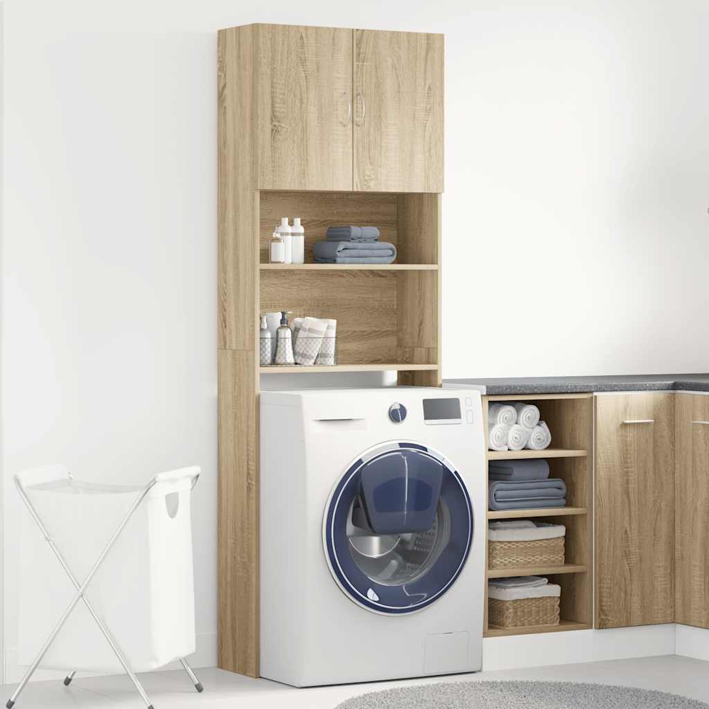 vidaXL Wasmachinekast 64x24x190 cm bewerkt hout en sonoma eikenkleurig afbeelding