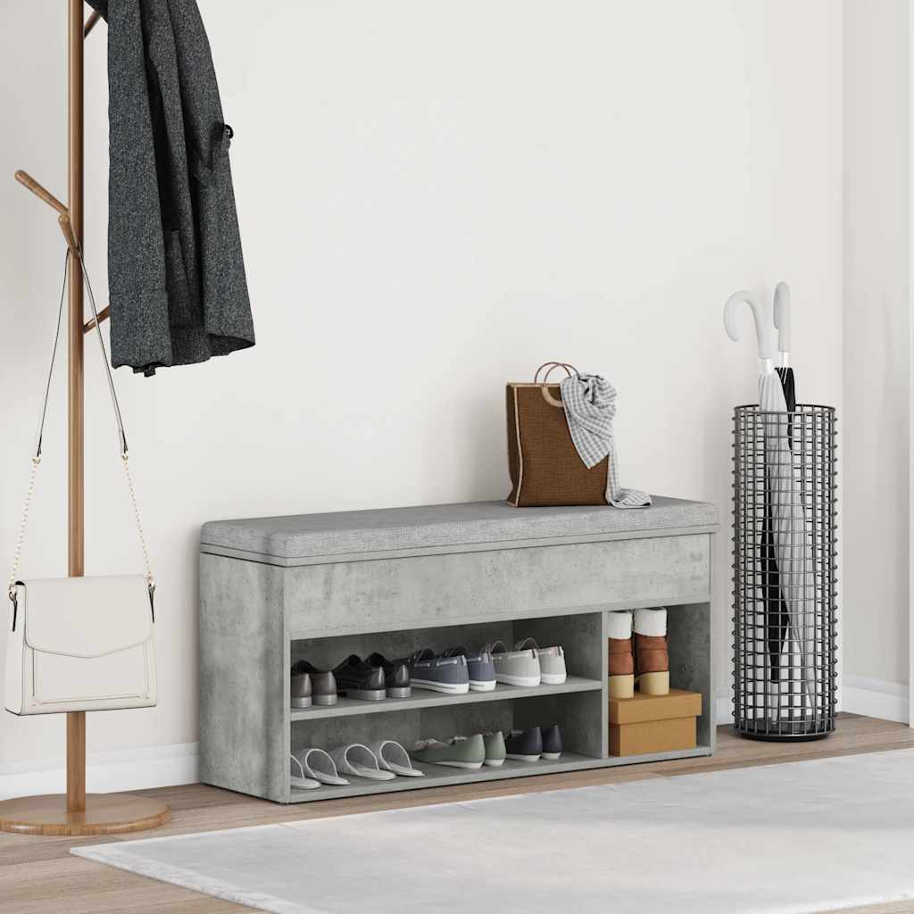 vidaXL Schoenenbank 102x30,5x45 cm bewerkt hout betongrijs afbeelding