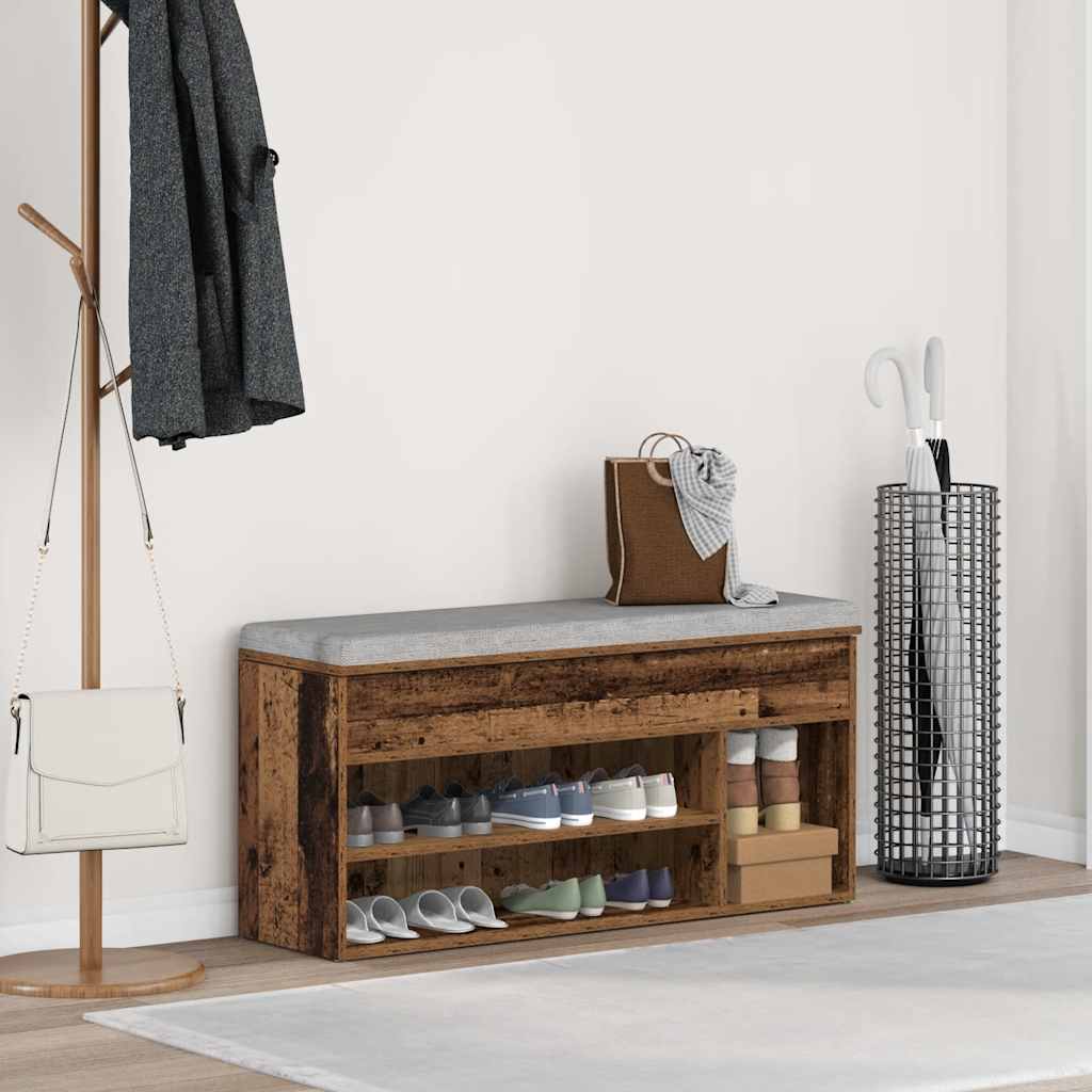 vidaXL Schoenenbank 102x30,5x45 cm bewerkt hout oud houtkleurig afbeelding