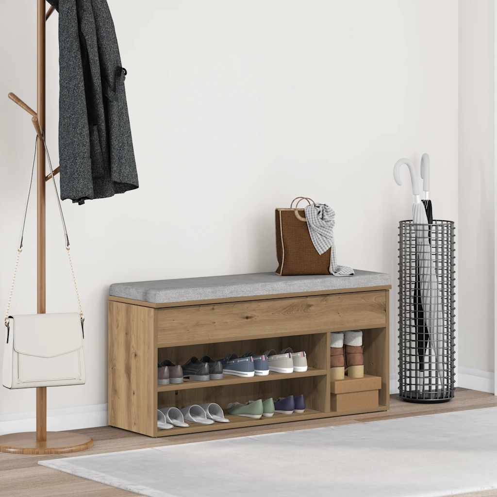 vidaXL kézműves tölgy színű szerelt fa cipőtároló pad 102x30,5x45 cm