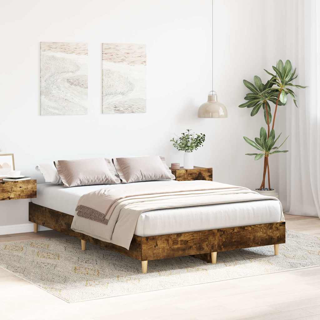 vidaXL Bedframe zonder matras 120x200 cm spaanplaat gerookt eiken afbeelding