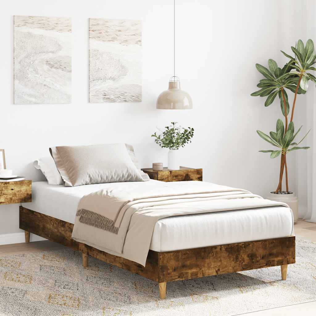 vidaXL Bedframe zonder matras 100x200 cm spaanplaat gerookt eiken afbeelding