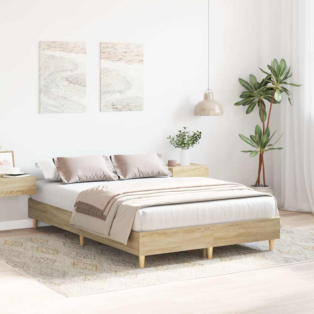 vidaXL Bedframe zonder matras 140x190cm spaanplaat sonoma eikenkleurig, foto 2