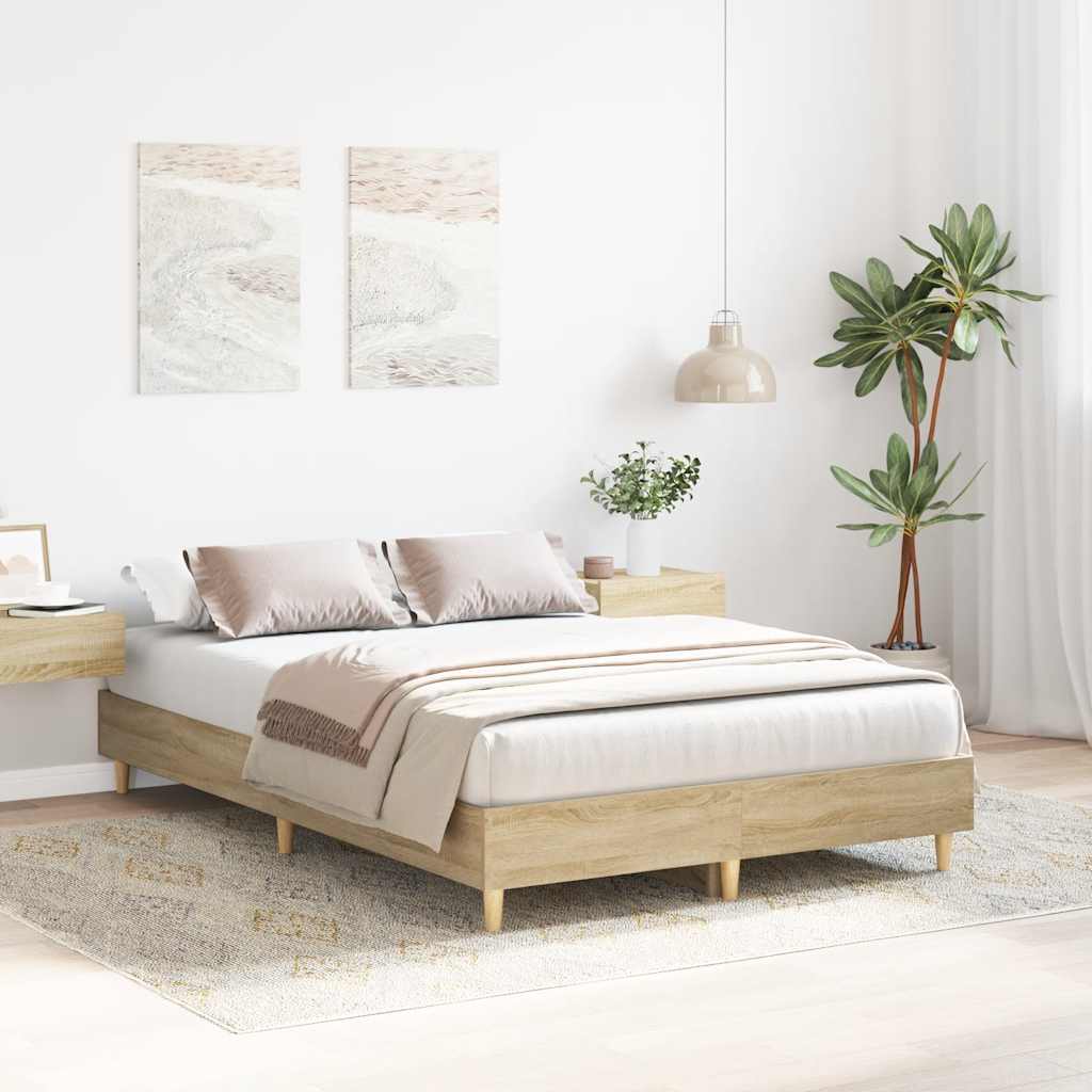 vidaXL Bedframe zonder matras 135x190cm spaanplaat sonoma eikenkleurig afbeelding